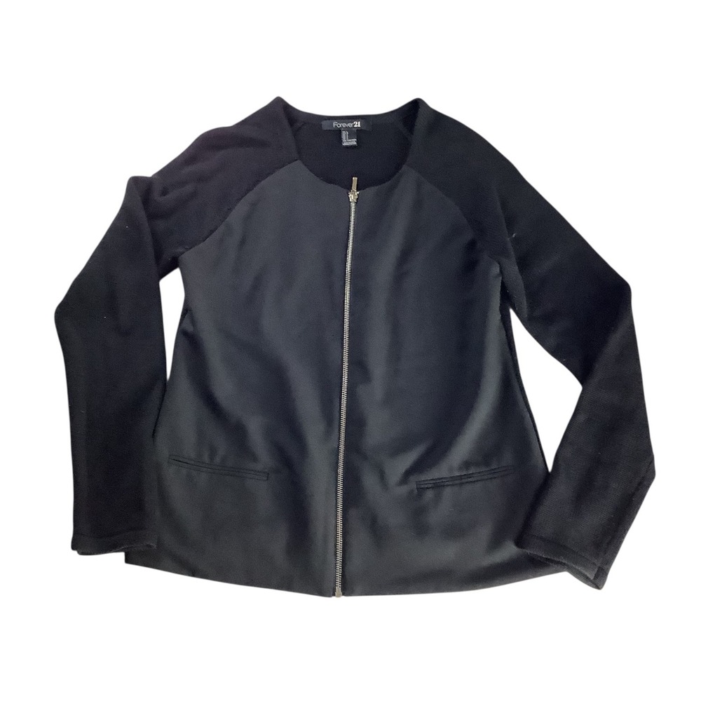 Forever 21 Black Knit Zip Front Jacket‎ Women's Size L Long Sleeves